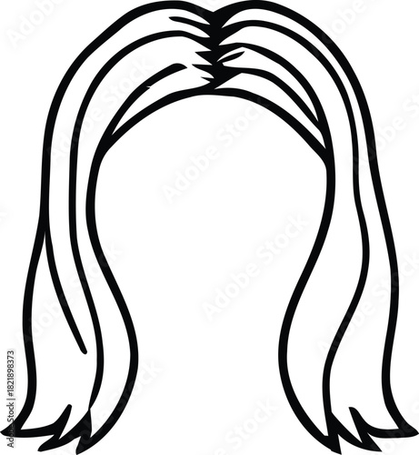 Long flowing female hair outline illustration, stylized graphic for beauty, fashion, salon, and personal care concepts. isolated on transparent background, Vector