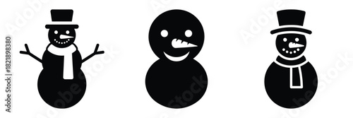 black silhouette snowman frosty glow on a white background graphic design