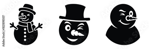 black silhouette snowman frosty wink on a white background graphic design