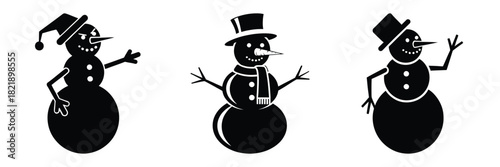 black silhouette snowman funny lean on a white background graphic design