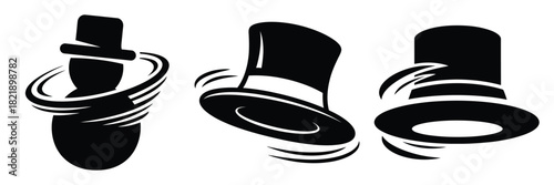 black silhouette snowman hat spin on a white background graphic design