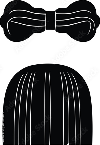 Stylized black bow tie and elegant hair bun or bob haircut icon design on white background graphic element vector illustration isolated on transparent background, Vector