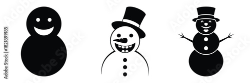 black silhouette snowman joyful pop on a white background graphic design
