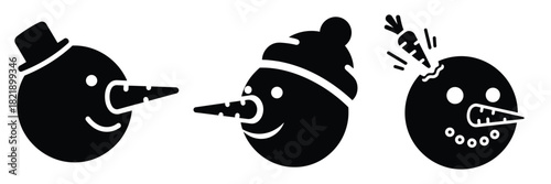 black silhouette snowman nose pop on a white background graphic design
