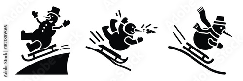 black silhouette snowman slide fail on a white background graphic design