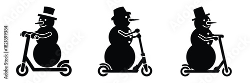 black silhouette snowman scoot silhouette on a white background graphic design