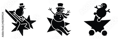 black silhouette snowman star slide on a white background graphic design