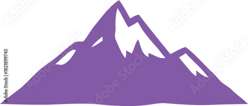 Stylized purple mountain range icon with snow-capped peaks against a clean background, representing nature, adventure, and achievement. isolated on transparent background, Vector