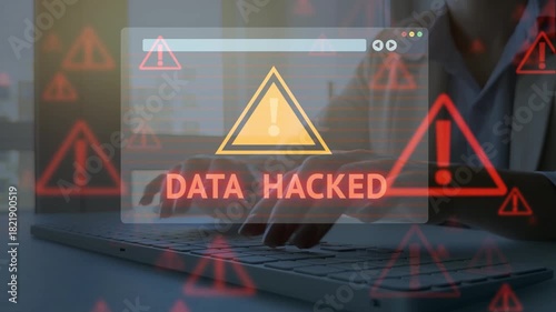 System warning alert signals critical security issue. Scene reflects strong cybersecurity protection.Suspicious activity shows possible breach. Monitoring tools detect threats in real time.
