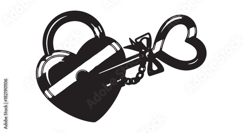 Heart shaped lock with chain symbolizing love, romance, and commitment.