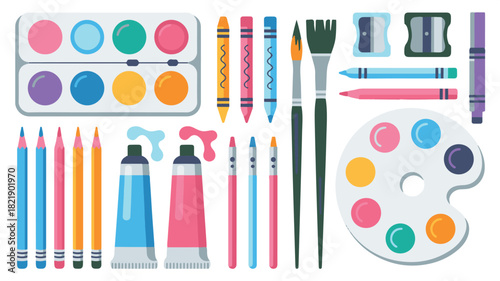 Art Supplies Collection Flat Design drawing painting