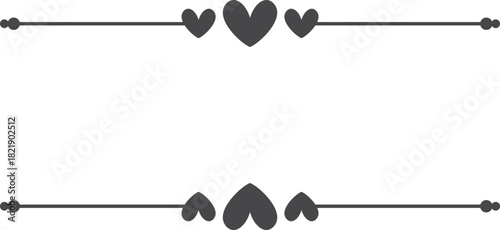 A black and white image of a heart shaped line with hearts on either side