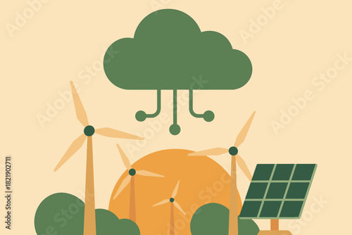 No text icon friendly vector labels modern eco digital cohesive geometric turbines