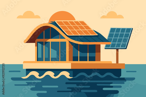 Clean style wave no floating icon pavilion eco vector any geometric labels