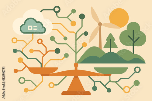 Digital balance connected no flat text nature vector illustration style icon cloud