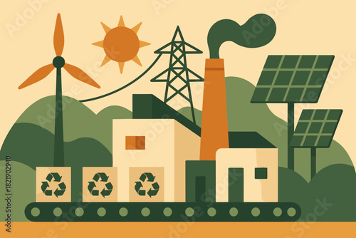 Factory letters balanced icon numbers vector typography no punctuation eco smart chinese