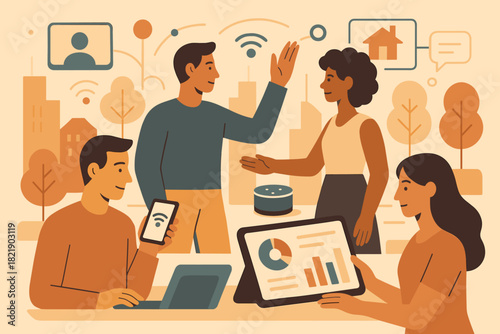 Warm composition tech gathering futuristic any icon no full numbers labels vector