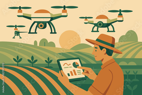 No labels smart drones farming vector negative balanced numbers geometric icon emojis