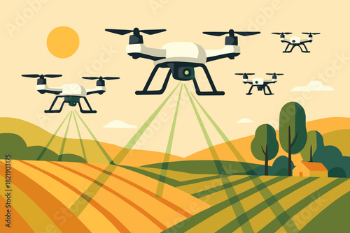 Smart farming vector mapping no typography labels negative icon letters drones drone