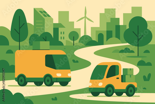 Vector logistics green cohesive icon text futuristic urban style no labels layout