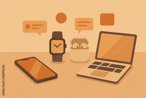 Full vector no minimal icon bubbles digital flat warm negative modern desk