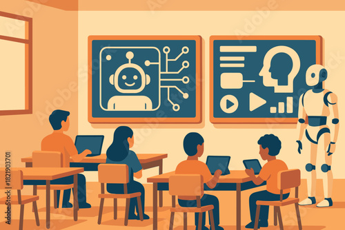 Enhanced vector geometric ai emojis no icon characters text cohesive classroom typography