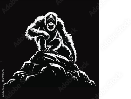 gorilla & orangutan silhouette vector on white background 