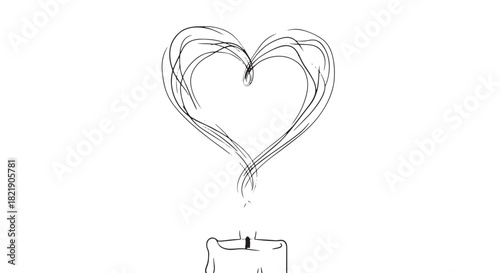 Delicate sketch of a candle with a heart-shaped plume of smoke rising.