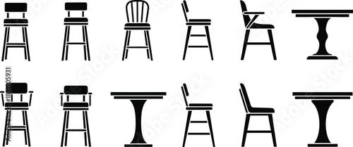 Chair and stool furniture icon set vector illustration 