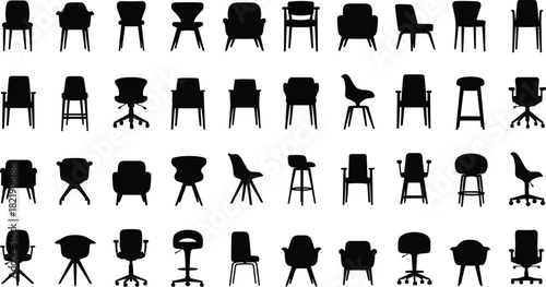 Chair and stool furniture icon set vector illustration 