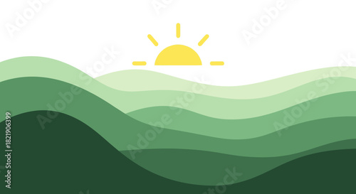 Dreamy green hills under a warm yellow sun beckon adventure and inspire creativity for nature lovers, outdoor enthusiasts, and travel bloggers