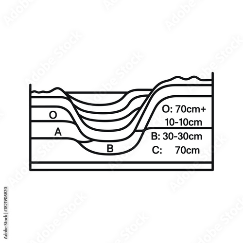 Soil horizons diagram with depth measurements isolated on