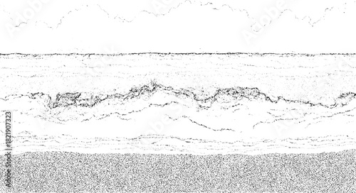 Black and white textured abstract landscape with clouds and ground background