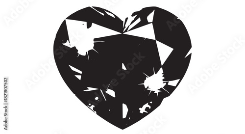 Shattered Heart Graphic Silhouette with Cracked Fragments.