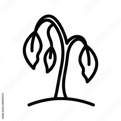 Simple black line icon of a wilted or drooping plant isolated on