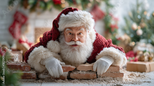 Weihnachtsmann entspannt im gemütlichen Wohnzimmer – Festliche Winteratmosphäre