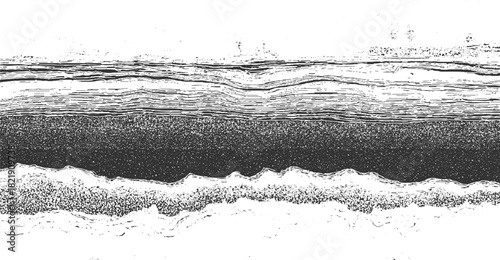 Black and white abstract textured horizontal lines and dots pattern background