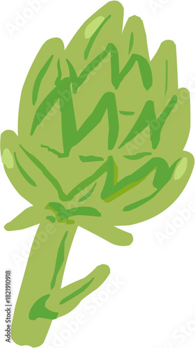 Artichaut Illustration vectorielle colorée d'un fruit  ou d'un légume.. Parfait pour jus, smoothies, cocktails, emballage de produits estivaux ou recettes de cuisine.. Légume Vert Feuille Frais