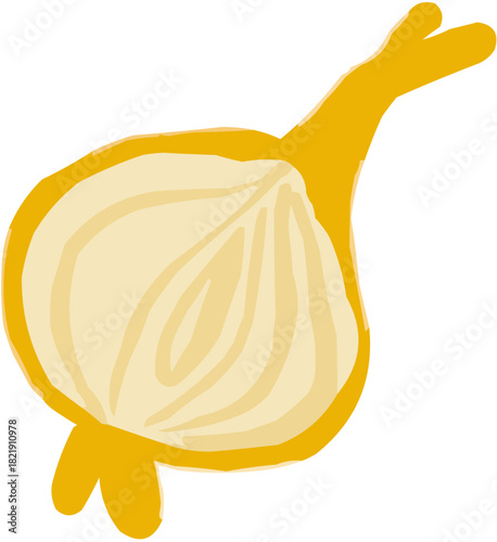 Oignon Illustration vectorielle colorée d'un fruit  ou d'un légume.. Parfait pour jus, smoothies, cocktails, emballage de produits estivaux ou recettes de cuisine.. Oignon Jaune Coupé Icône