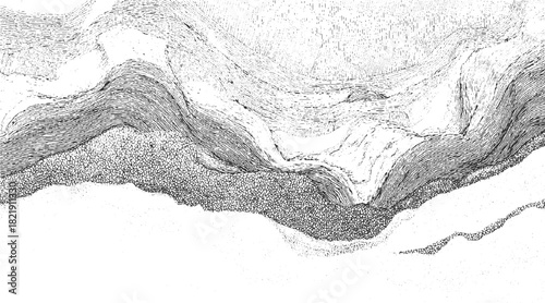 Black and white abstract textured background with layered wavy lines and stippled pattern vector