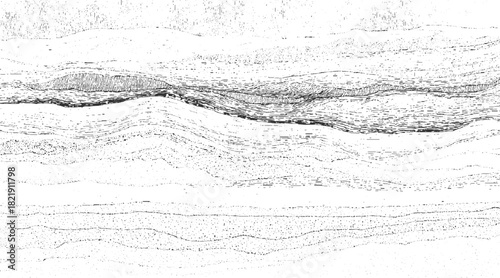 Abstract black and white wavy layered texture with stippled and lined patterns vector