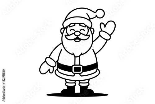 A cheerful Santa Claus character illustration waves a gloved hand in a festive greeting.