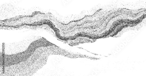 Black and white abstract textured background with layered wavy lines and dots pattern