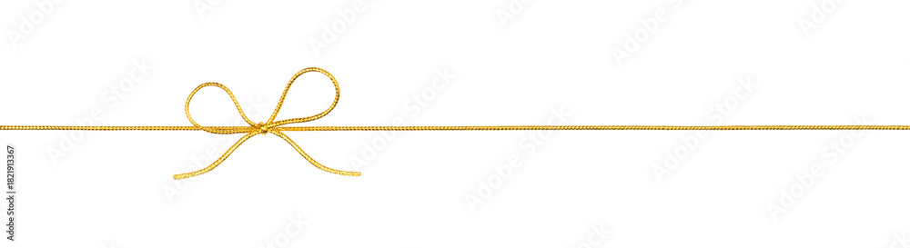 Fototapeta premium Golden Rope String with Knotted Bow Isolated on White and Png Transparent Background