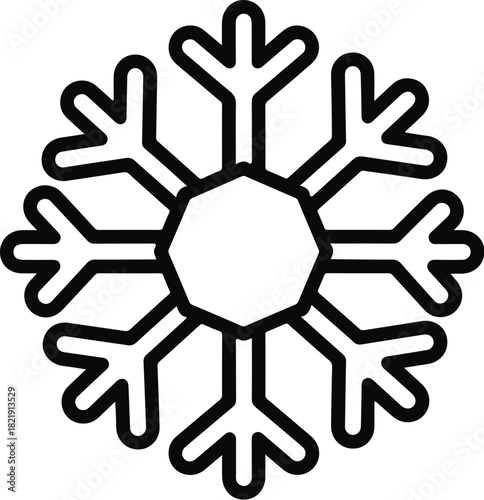 Geometric Snowflake: A solitary, symmetrical snowflake, showcasing its unique and intricate crystalline structure, perfect for winter and holiday design.