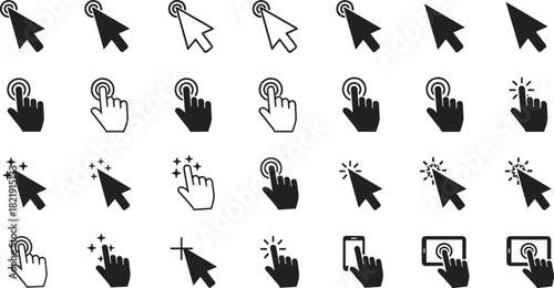 Set of outline vector icons combining AI text and sparkle/star shapes, representing artificial intelligence enhancement, magic, and improved technology.