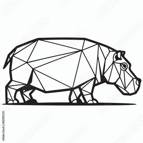 Geometric low poly hippopotamus outline vector illustration line art