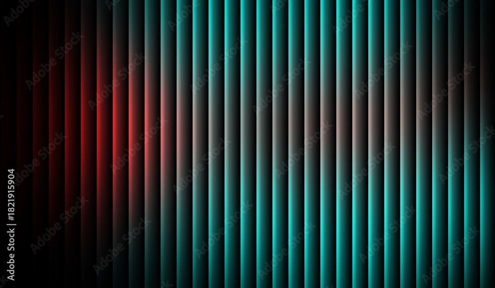 Fototapeta premium Abstract background with vertical lines in a striking gradient, transitioning from deep red on the left to vibrant teal on the right, creating a modern and dynamic visual