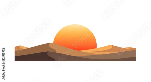 Golden sunset over endless desert dunes, a minimalist landscape evoking adventure and tranquility, perfect for travel blogs and nature-themed projects