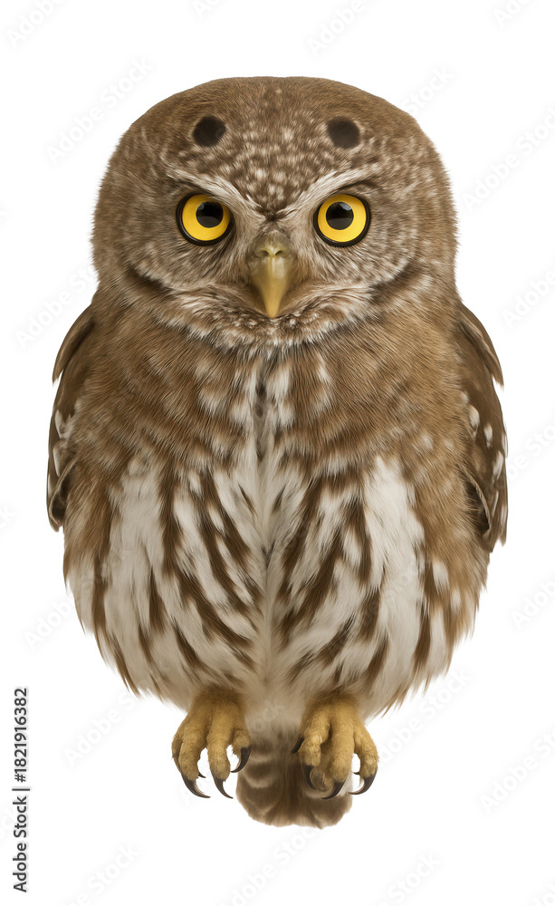 Obraz premium Small northern pygmy owl featuring unique false eyespots on the back of its head.